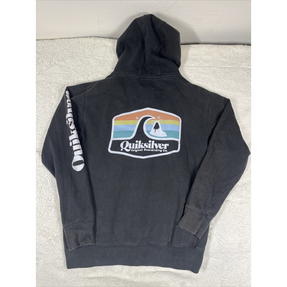Vintage Quicksilver‎ Hoodie Mens Small Black Surf Skate Y2K Goth Emo